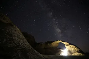 A general view of the stars and mountains at Al-Kharza area of Wadi Rum is seen in the A general view of the stars and mountains at Al-Kharza area of Wadi Rum is seen in the