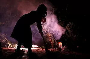 Images Dated 6th February 2016: A group of traditional witches (Kandelhexen) dance around a bonfire during their