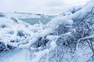 Images Dated 3rd January 2018: Ice and snow cover branches near the brink of the Horseshoe Falls in Niagara Falls
