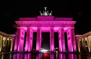 Illuminated Brandenburger Tor gate is pictured during a rehearsal for upcoming festival Illuminated Brandenburger Tor gate is pictured during a rehearsal for upcoming festival