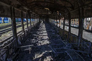 Interior of a burnt-out train is pictured at a railway station in the town of Ilovaysk Interior of a burnt-out train is pictured at a railway station in the town of Ilovaysk