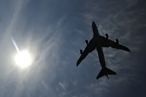 A jumbo jet takes off shortly after midday in London A jumbo jet takes off shortly after midday in London