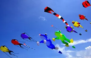 Images Dated 16th August 2009: Kites fill the sky during international kite festival in Cartagena