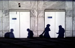 Late afternoon autumn shadows are cast on a building wall in Canary Wharf Late afternoon autumn shadows are cast on a building wall in Canary Wharf