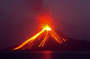 Indonesia Gallery: Lava streams down from Anak Krakatau (Child of Krakatoa) volcano during an eruption