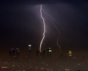 Lightning strikes over city of Los Angeles as tropical storm system makes it way through Lightning strikes over city of Los Angeles as tropical storm system makes it way through