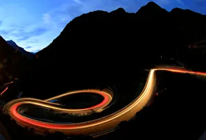 Long exposure shows traffic flowing through the Schoellenenschlucht canyon near Long exposure shows traffic flowing through the Schoellenenschlucht canyon near