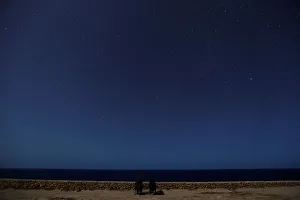 A meteor streaks past stars as people face the sea hoping to catch a glimpse of shooting A meteor streaks past stars as people face the sea hoping to catch a glimpse of shooting