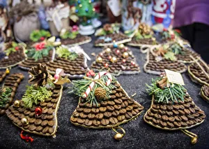 New Year and Christmas decorations made of coffee beans are seen at the Christmas New Year and Christmas decorations made of coffee beans are seen at the Christmas