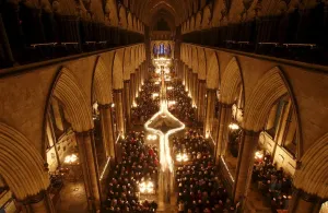 Prints of Salisbury Cathedral celebrates the beginning of Advent with a candle lit service and procession, From Darkness to Light, in Salisbury, Britain November 27, 2015 Salisbury Prints: Print of a candle lit service at Salisbury Cathedral