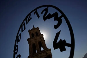 Juarez Gallery: Old dial of the clock of Our Lady of Guadalupe Cathedral is pictured along one of its