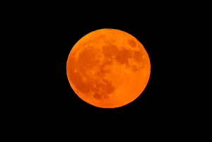 An orange full moon rises in the Strait of Gibraltar An orange full moon rises in the Strait of Gibraltar
