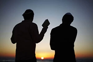 Images Dated 17th September 2012: Orthodox Jews take part in the Tashlich prayer, a Rosh Hashanah ritual, in Ashdod