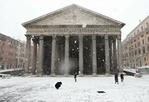 Ancient Roman Gallery: The Pantheon is seen during a heavy snowfall in Rome