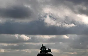 Sculptures Gallery: A Quadriga is seen on the top of the Cinquantenaire arch in Brussels