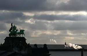 Sculptures Gallery: A Quadriga is seen on the top of the Cinquantenaire arch in Brussels