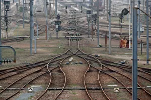 New Gallery: Empty railway tracks are seen at a marshalling yard in Sotteville-Les-Rouen