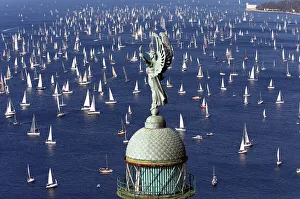Sailing Boat Gallery: Sailing boats gather at the start of the Barcolana regatta in front of Trieste harbour