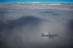 2018 Russia Gallery: Shadow of Aeroflot Airbus A320 aircraft is seen on clouds