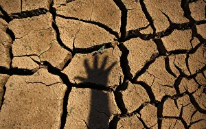 The shadow of a hand is seen on the cracked ground of Jaguary dam during a long drought The shadow of a hand is seen on the cracked ground of Jaguary dam during a long drought