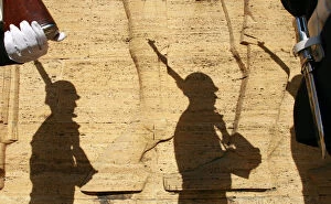 Ataturk Gallery: Shadows of the Turkish soldiers are seen on a wall as they wait for the start of a