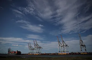 Shipping containers stacked on a cargo ship are seen in the dock at the ABP port in Shipping containers stacked on a cargo ship are seen in the dock at the ABP port in