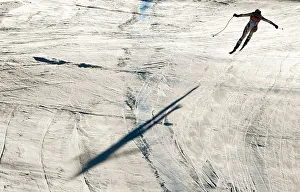 A SKIER ON THE SLOPES OF SESTRIERE, ITALY A SKIER ON THE SLOPES OF SESTRIERE, ITALY