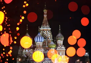 St Basils Cathedral in Moscows Red Square is seen through illuminated New Year St Basils Cathedral in Moscows Red Square is seen through illuminated New Year
