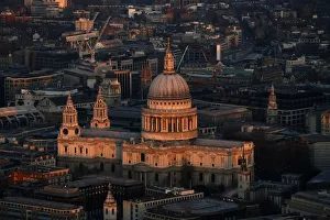 St Pauls cathedral is lit by the early morning sun in an aerial view taken from The St Pauls cathedral is lit by the early morning sun in an aerial view taken from The