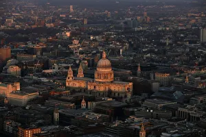 St Pauls cathedral is lit by the early morning sun in an aerial view taken from The St Pauls cathedral is lit by the early morning sun in an aerial view taken from The