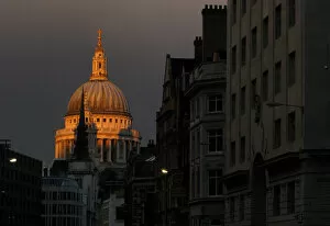 Images Dated 28th April 2008: St Pauls Cathedral is seen at dusk beyond Fleet Street in central London