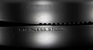 Stainless Steel is seen stamped onto the blade of a knife in Manchester Stainless Steel is seen stamped onto the blade of a knife in Manchester