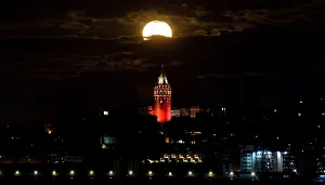 The supermoon is seen over the historical Galata Tower in Istanbul The supermoon is seen over the historical Galata Tower in Istanbul