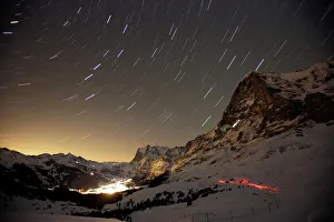 Time exposure of the Swiss mountain resort of Grindelwald next to the north face of Time exposure of the Swiss mountain resort of Grindelwald next to the north face of