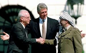 World Leaders Gallery: U.S. President Clinton with Israeli Prime Minister Rabin and PLO President