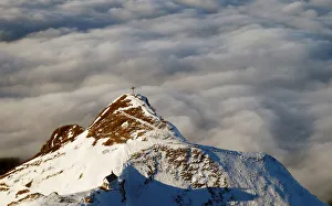 A view shows the Klimsen-Kapelle church in front of the peak of mount Klimsenhorn near A view shows the Klimsen-Kapelle church in front of the peak of mount Klimsenhorn near