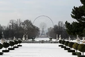 A view shows the snow-covered Tuileries Garden and the giant Ferris wheel in Paris as