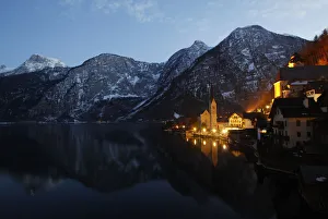 The village of Hallstatt and Lake Hallstaetter (Hallstaettersee The village of Hallstatt and Lake Hallstaetter (Hallstaettersee