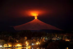The Villarrica Volcano is seen at night from Pucon town The Villarrica Volcano is seen at night from Pucon town