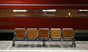 An empty waiting bench is seen as one of the last German railway Deutsche Bahn regional An empty waiting bench is seen as one of the last German railway Deutsche Bahn regional