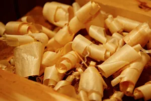 Wooden chips are seen in the workshop of Kanzian & Traunsteiner Doublebass Builders in Wooden chips are seen in the workshop of Kanzian & Traunsteiner Doublebass Builders in