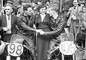 Bob McIntyre (AJS) and Derek Farrant (Matchless) 1952 Senior Manx Grand Prix Bob McIntyre (AJS) and Derek Farrant (Matchless) 1952 Senior Manx Grand Prix