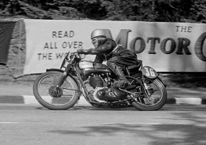Isle Of Man TT Prints: 1951 Senior Clubman TT Print of Jack Wood on Norton at Braddan Bridge