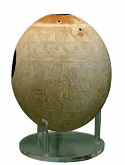 Images Dated 24th July 2011: Decorated Ostrich egg dating to around 600 BC used as water container and fou decorated