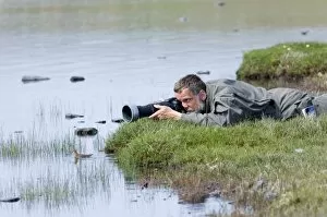 Images Dated 7th June 2006: Photographer photographing Red-necked Phalaropes on Loch Funzie Fetlar Shetland summer