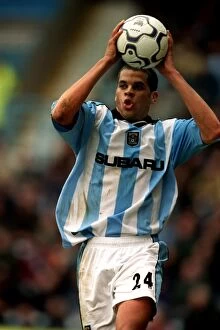 Images Dated 31st March 2001: Marcus Hall of Coventry City Gears Up for a Throw-In Against Derby County (31-03-2001)