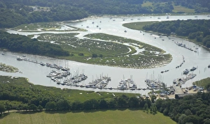 Beaulieu River Aerial view showing marina at Bucklers Hard