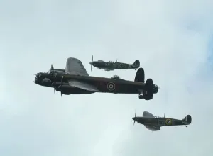 Spitfire Prints: Lancaster Bomber Print with 2 Spitfire Fighters