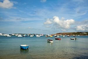 Images Dated 4th May 2012: Fishing and pleasure boats moored in harbour, looking towards Tresco, Town Beach, Hugh Town, St