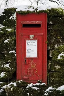 Images Dated 14th July 2014: Royal Mail wall box postbox in moss covered wall with snow, Malham, Malhamdale, Yorkshire Dales N.P